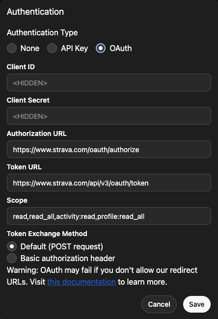 ChatGPT action OAuth setup screenshot